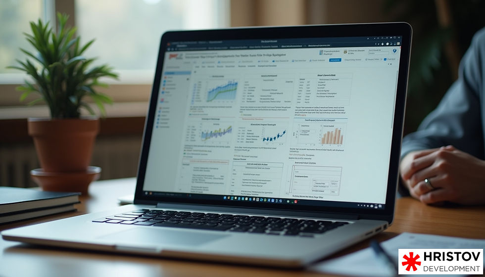 Eye-level view of a laptop on a desk with a business strategy plan on the screen