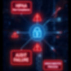 Glowing lock with exclamation icons and red alerts: "HIPAA Non-Compliance," "Audit Failure," "Undocumented Process." Dark digital background.