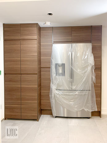 Wood cabinet with fridge