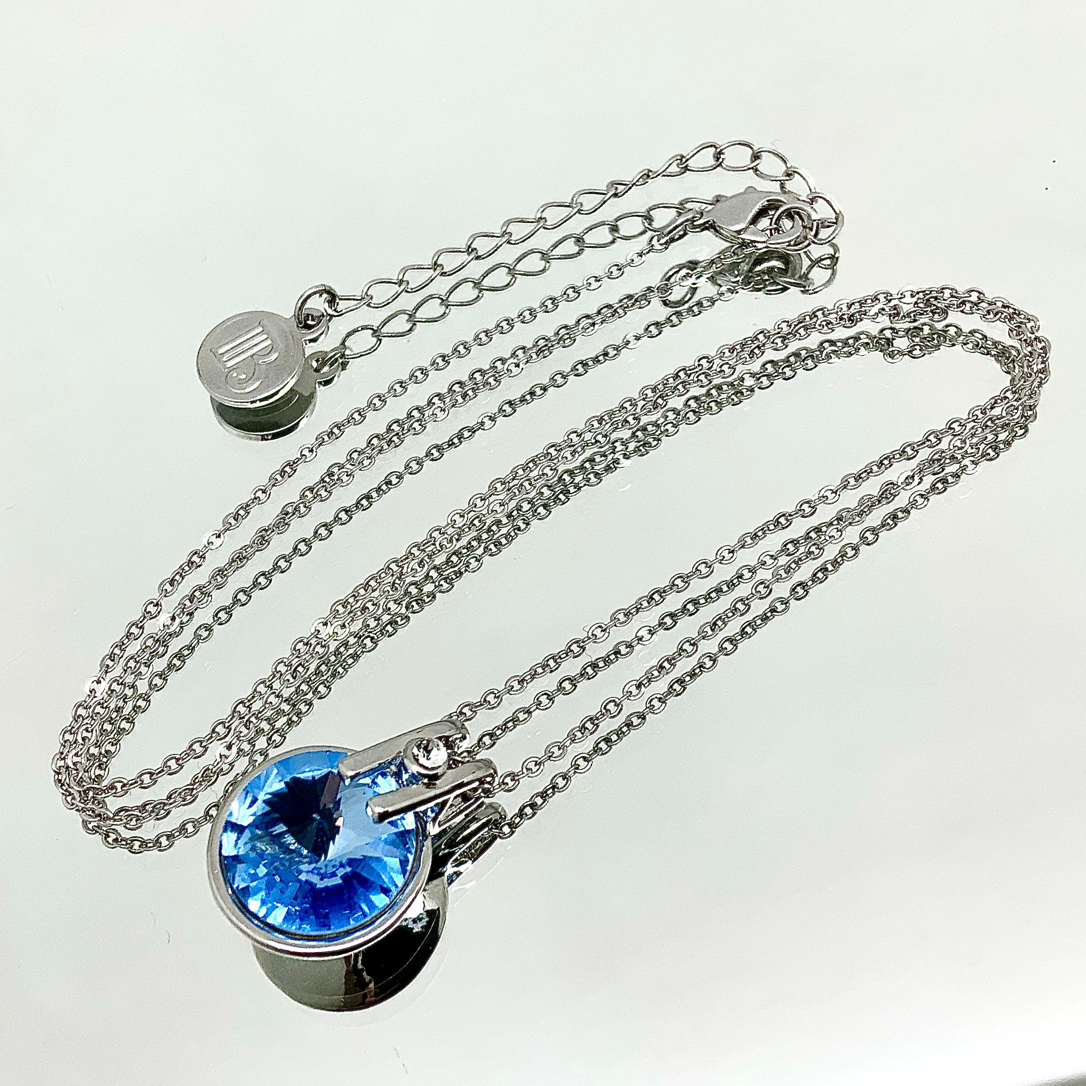 Premium Crystal Round Cut Birthstone Necklace - White Gold