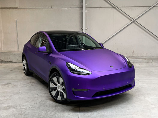 Tesla model Y wrapped in Matt Aluminium Purple