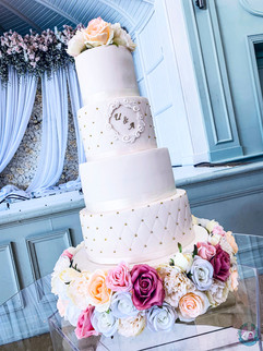 White Wedding Cake with Stand.