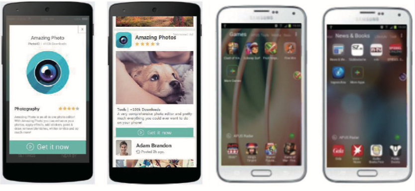 글리스파(Glispa) 광고 상품 gNative. 좌측부터 Native Button, In-feed Cards, Contextual Ads