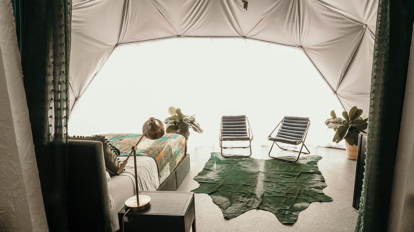 green chairs and cowskin rug