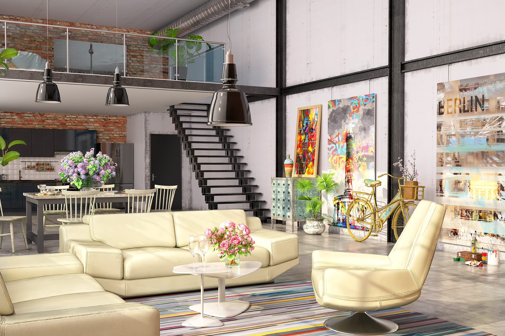 Mikel Industrial Living Room