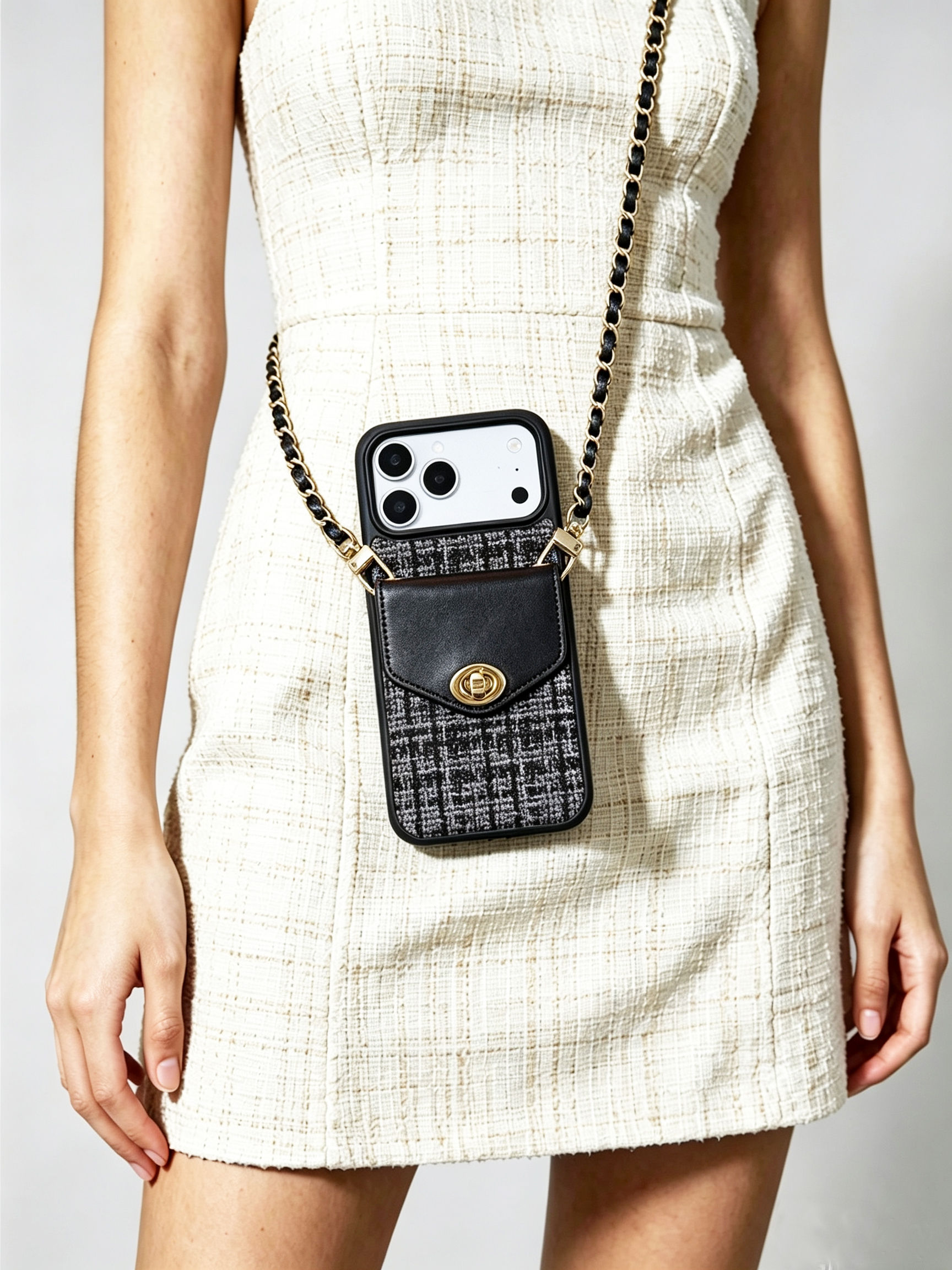 Splicing lock buckle crossbody leather chain phone case card bag suitable for iP