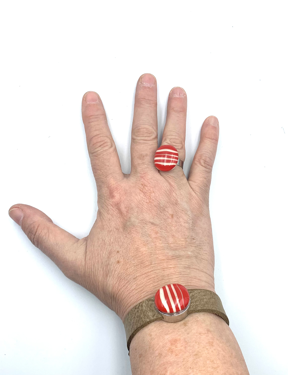 Miniature : Bague "Marinière" rouge/ verre fusion