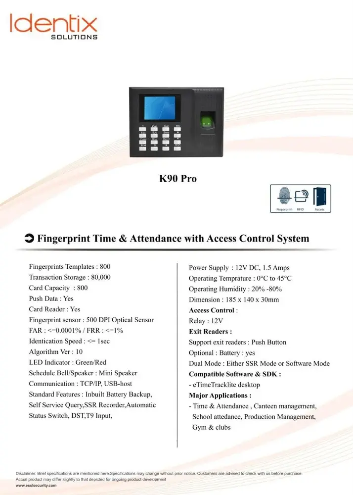 eSSL K90 Pro Biometric Time Attendance Machine,