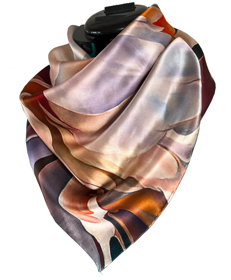 Thumbnail: 100 % Silk Satin Scarf "Angel's Touch" size 36"x36" Hand Rolled Hem