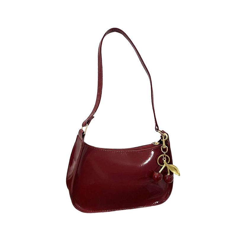 Thumbnail: Women's PU Leather Handbag Versatile Fashion Solid Color Cherry Pendant Shoulder