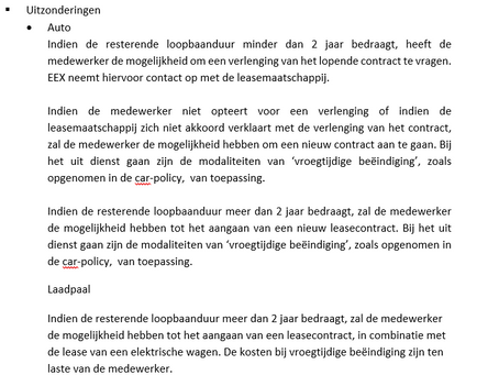 Wijzigingen Car Policy