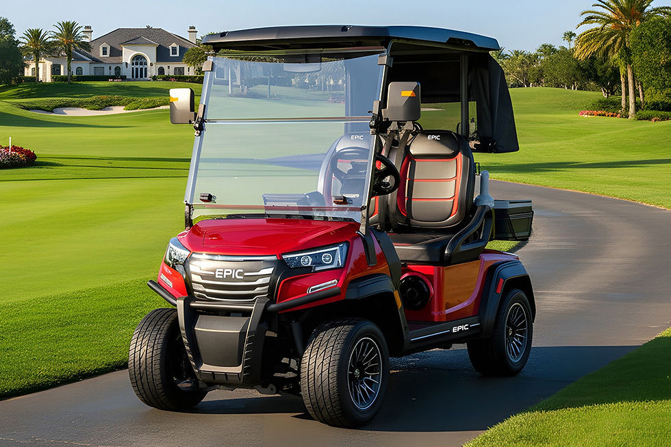Thumbnail: Red D5 Maverick 4 golf cart on a course