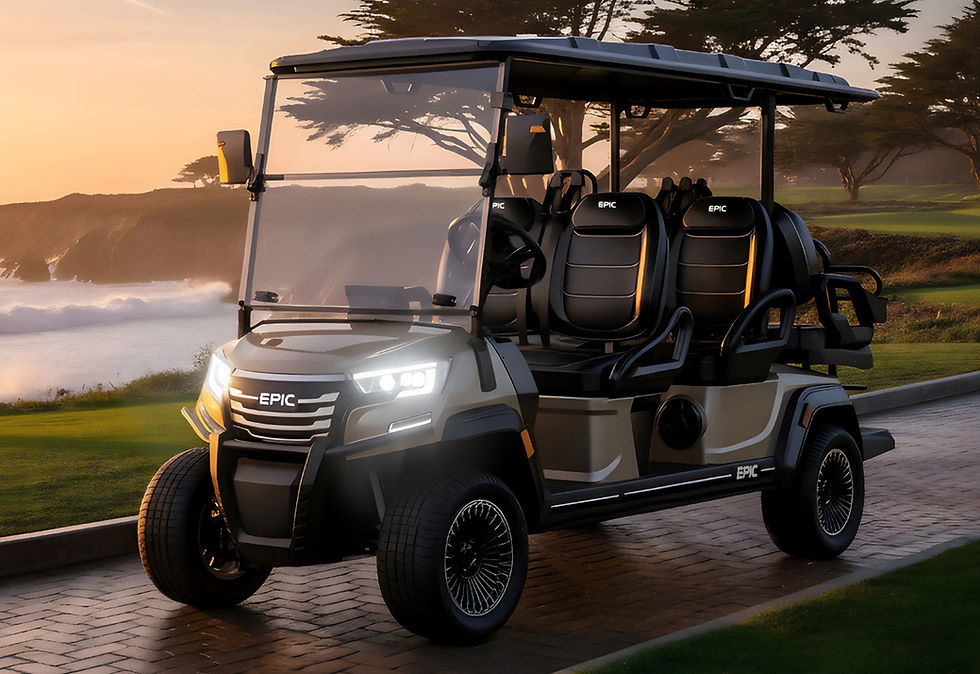 Thumbnail: D5 Maverick 4 golf cart on a course at sunset