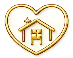 Gold heart icon containing a house with a star