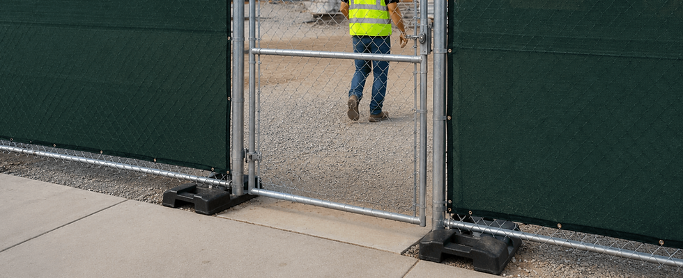 Worker in safety vest walking through a weighted anchor gate