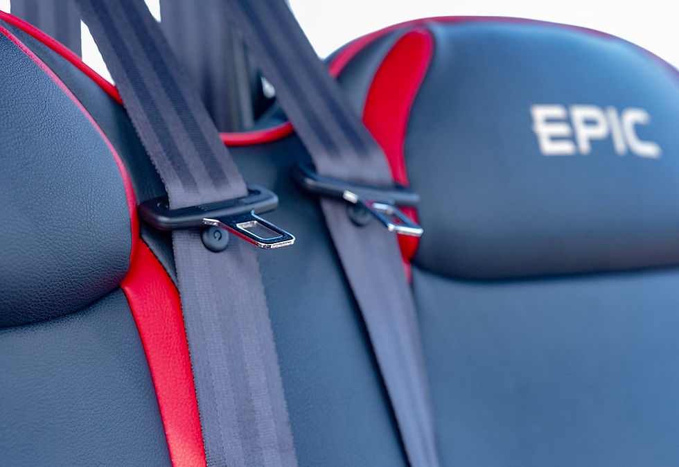 Thumbnail: Onward 4 Forward LSV seats, 'EPIC' logo, red trim, seatbelts