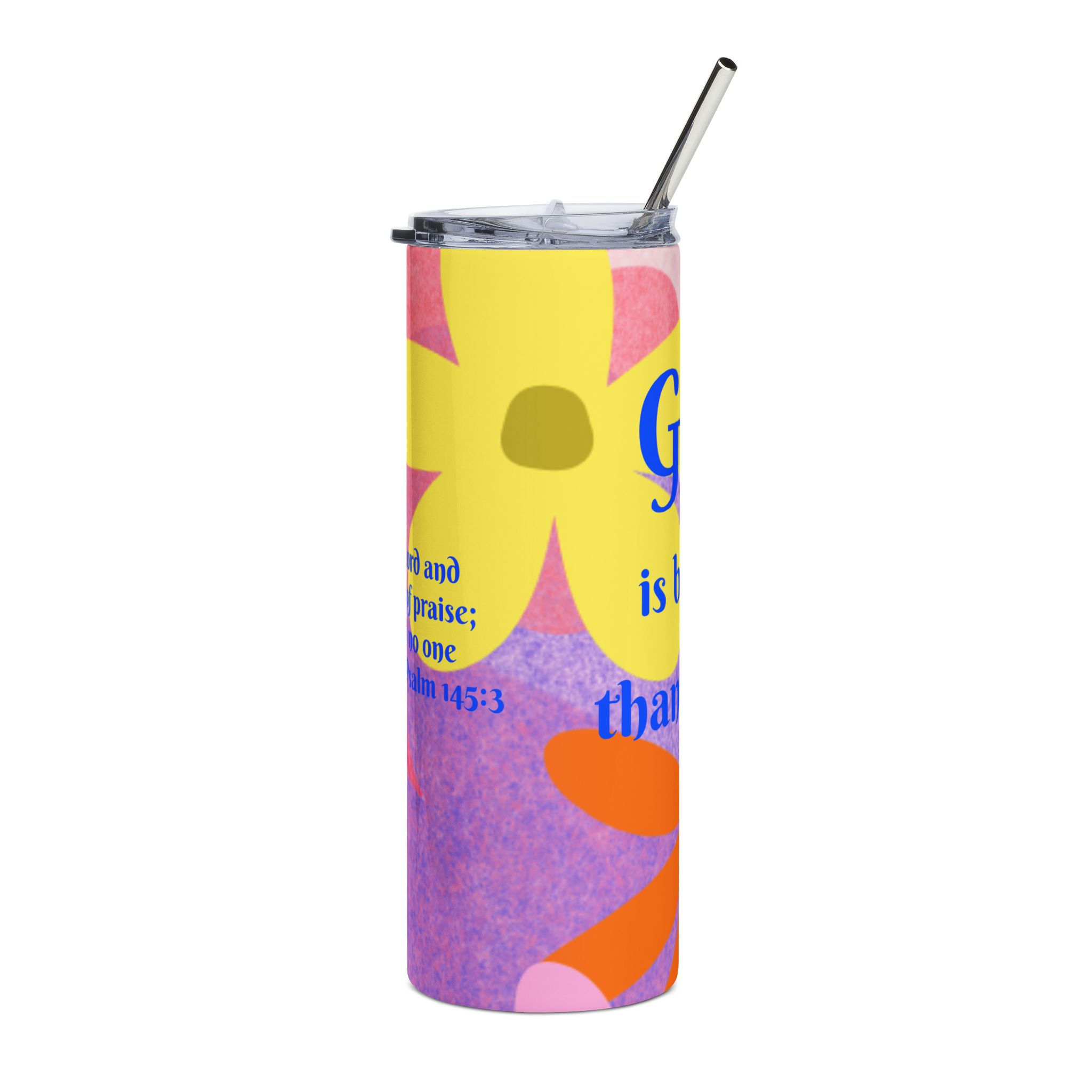20oz Floral Scripture Tumbler — 'Great is the Lord' Psalm Stainless Steel Cup