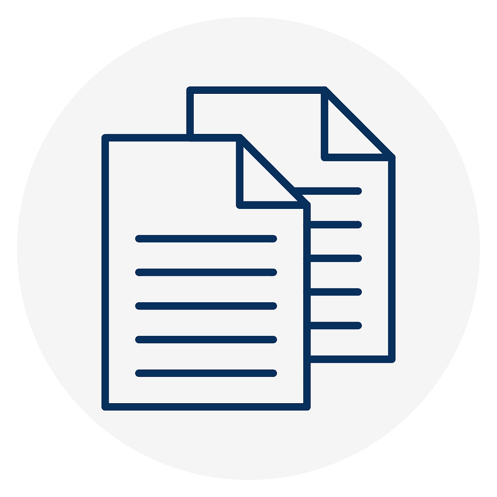 Icon of two overlapping documents in a circle.