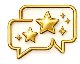 Golden speech bubbles with shining stars inside.