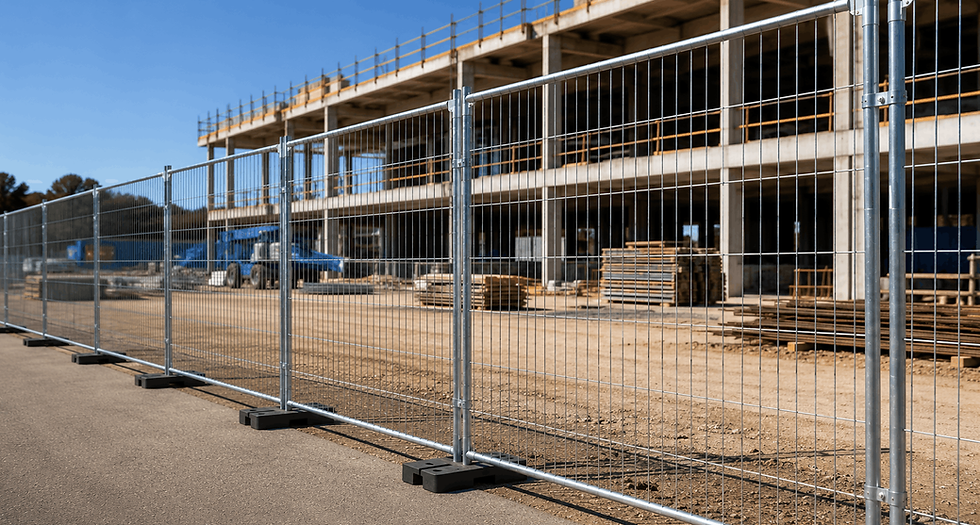 Welded wire panels used as temporary construction fencing.