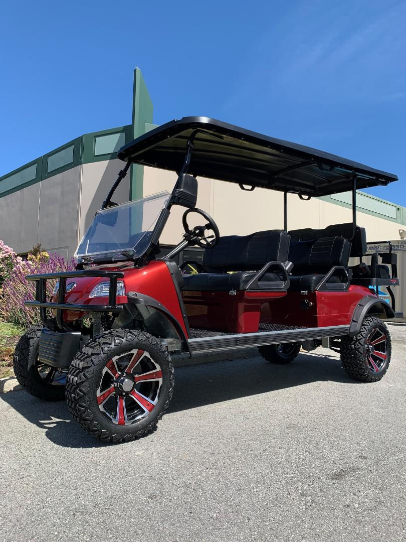Thumbnail: Classic 4 Plus red lifted golf cart