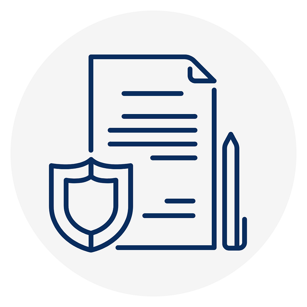 Icon of a legal document with a shield and pen
