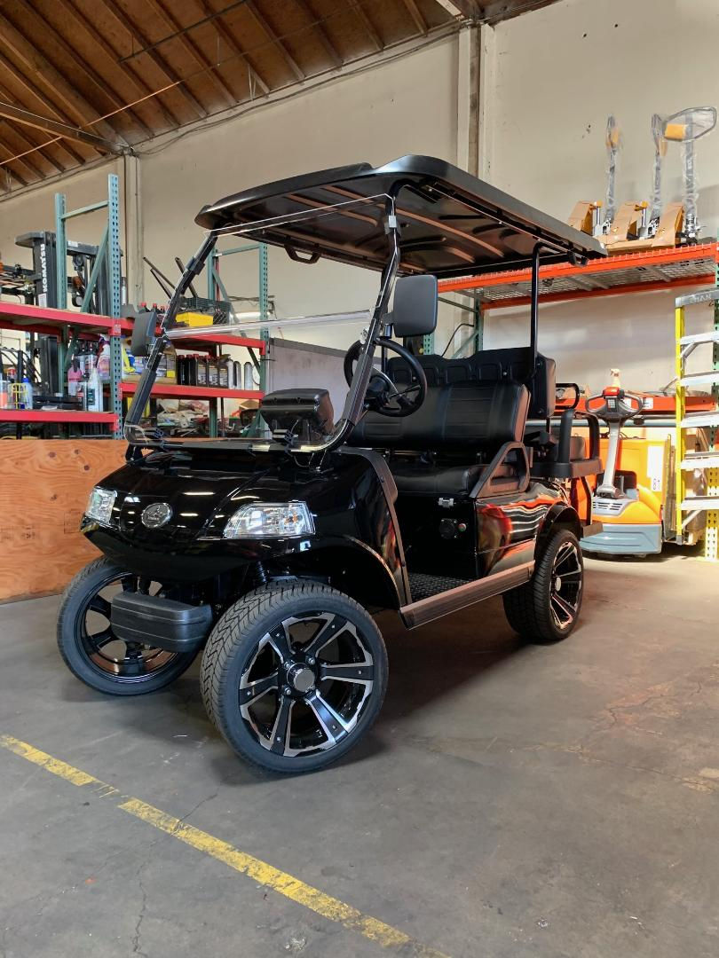 Thumbnail: Black Classic 4 Plus golf cart with custom rims