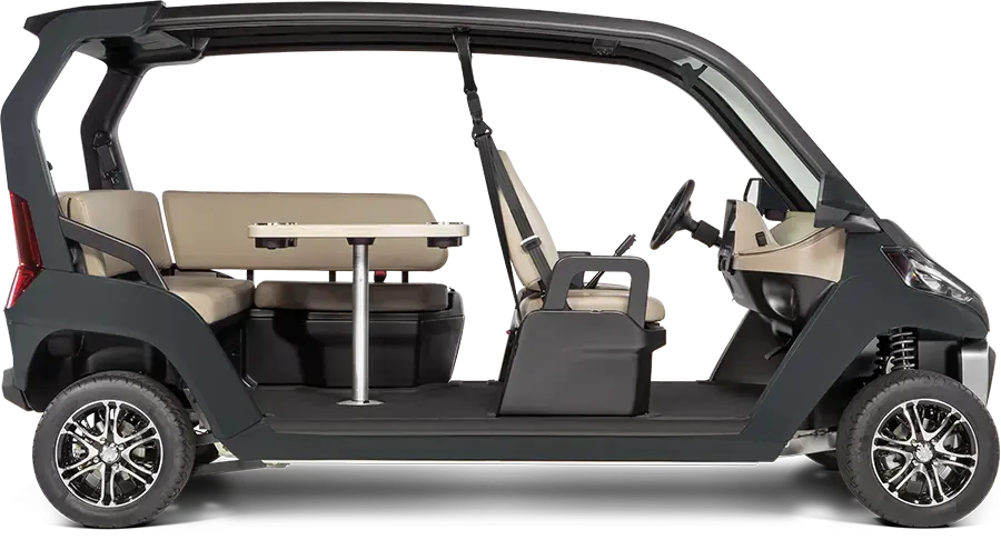 Thumbnail: Dark gray Classic 4 Plus electric vehicle with beige seats