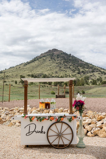 Drinks cart with floral decor near the mountain peak background