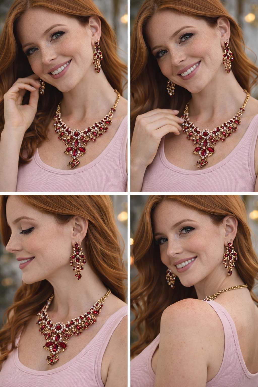 Elegant Ruby Stone Necklace and Earrings