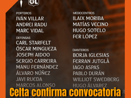 Celta confirma convocatoria ante Lyon: vuelve Durán y Román es baja.