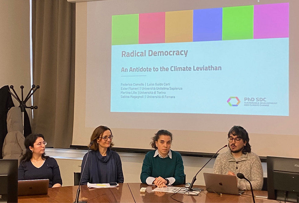 Martina Lillo, I (Sabina Magagnoli), Ester Flumeri and Federico Comollo presented our transdisciplinary research on radical democracy at the University of Turin on 8th march 2024.