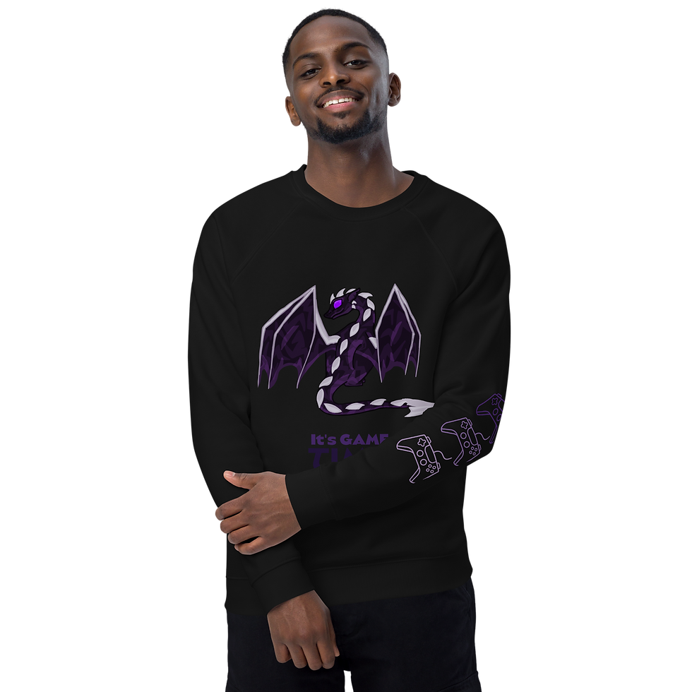 Thumbnail: Unisex organic raglan sweatshirt - With A Dragon of a Game 