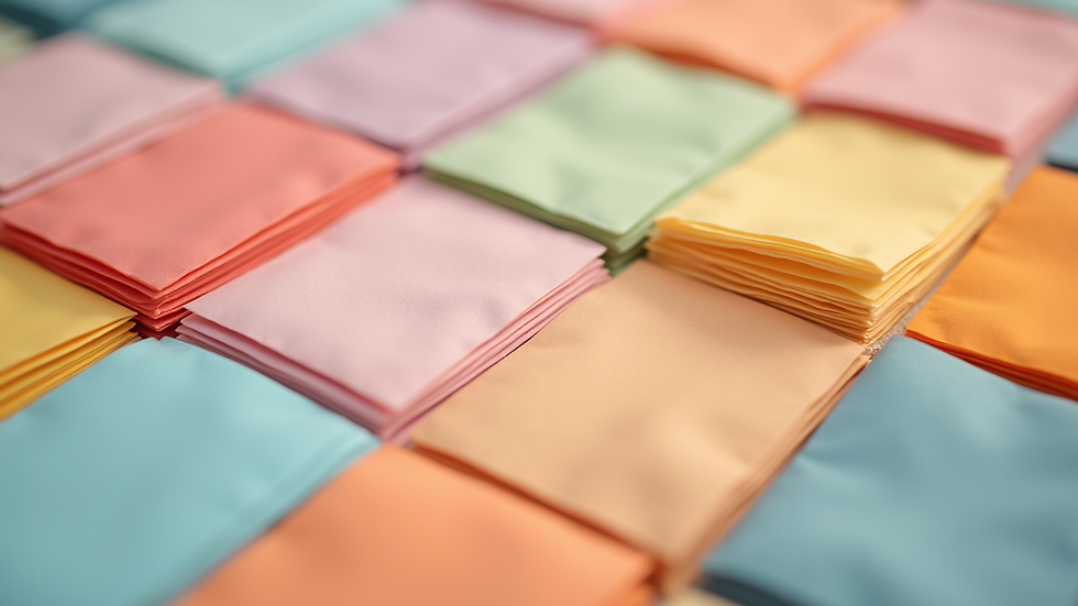 Eye-level view of a variety of soft card sleeves in different colors