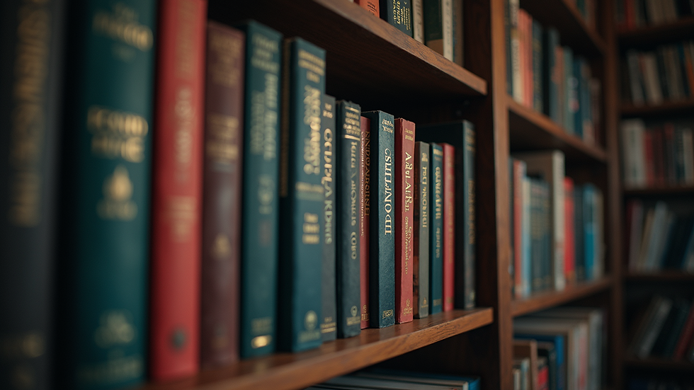 Eye-level view of a bookshelf filled with thriller novels