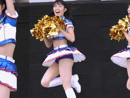 ファイターズガール女子高生チアガール西崎光ちゃん ミニスカートでおへそが見えてパンチラ