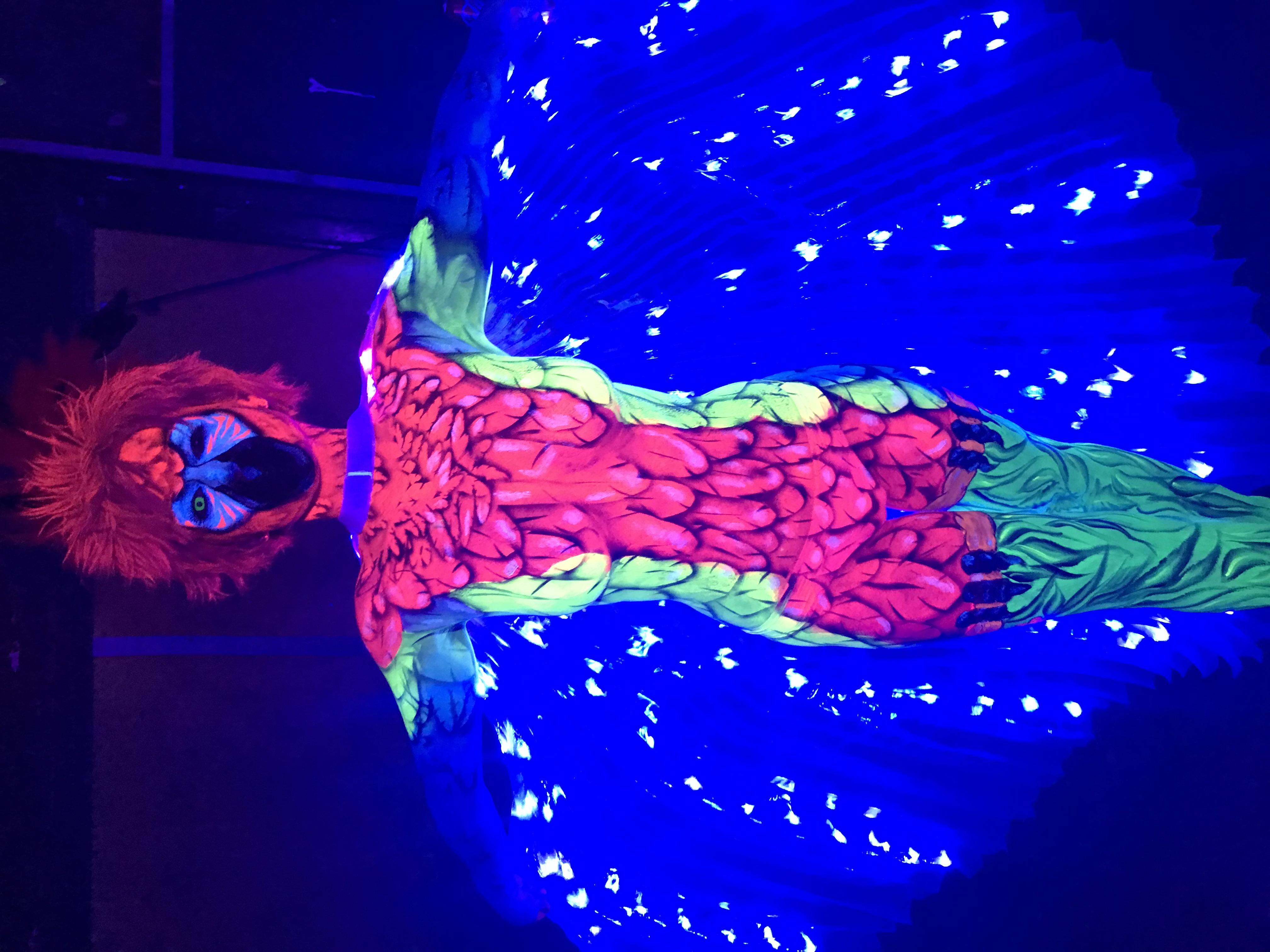UV Glow Parrot Body Painting