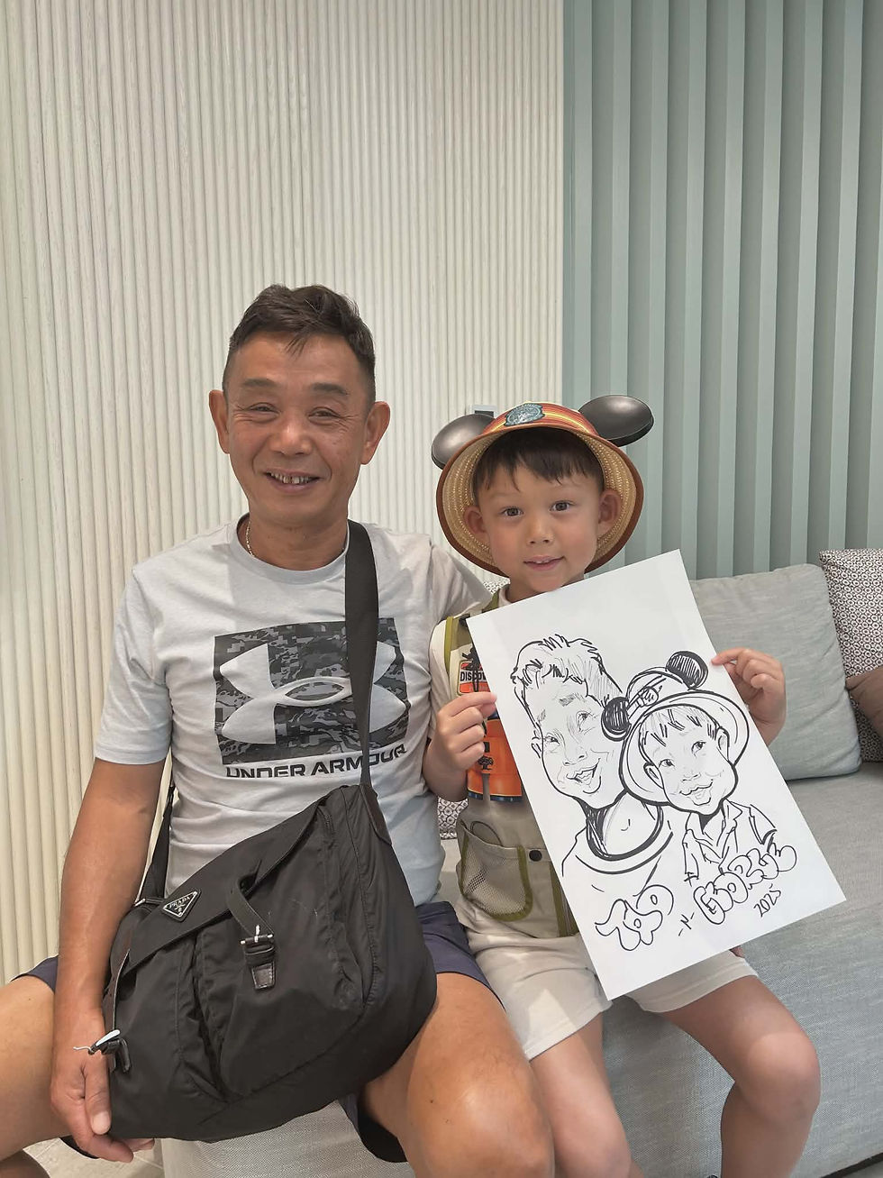 Caricatures father and son