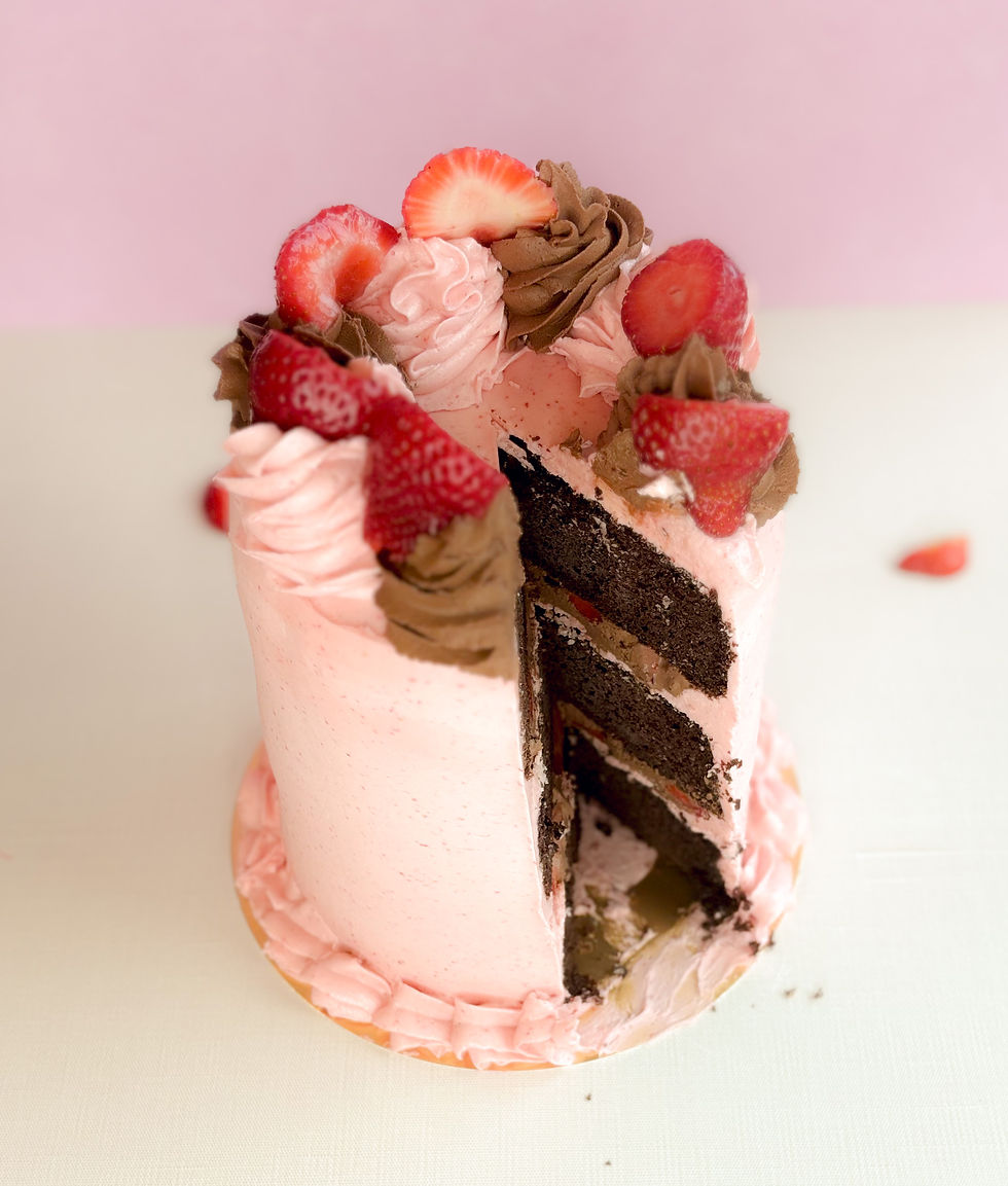 chocolate mousse cake with strawberry buttercream