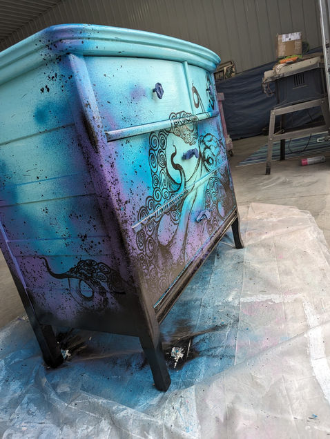 teal octopus dresser