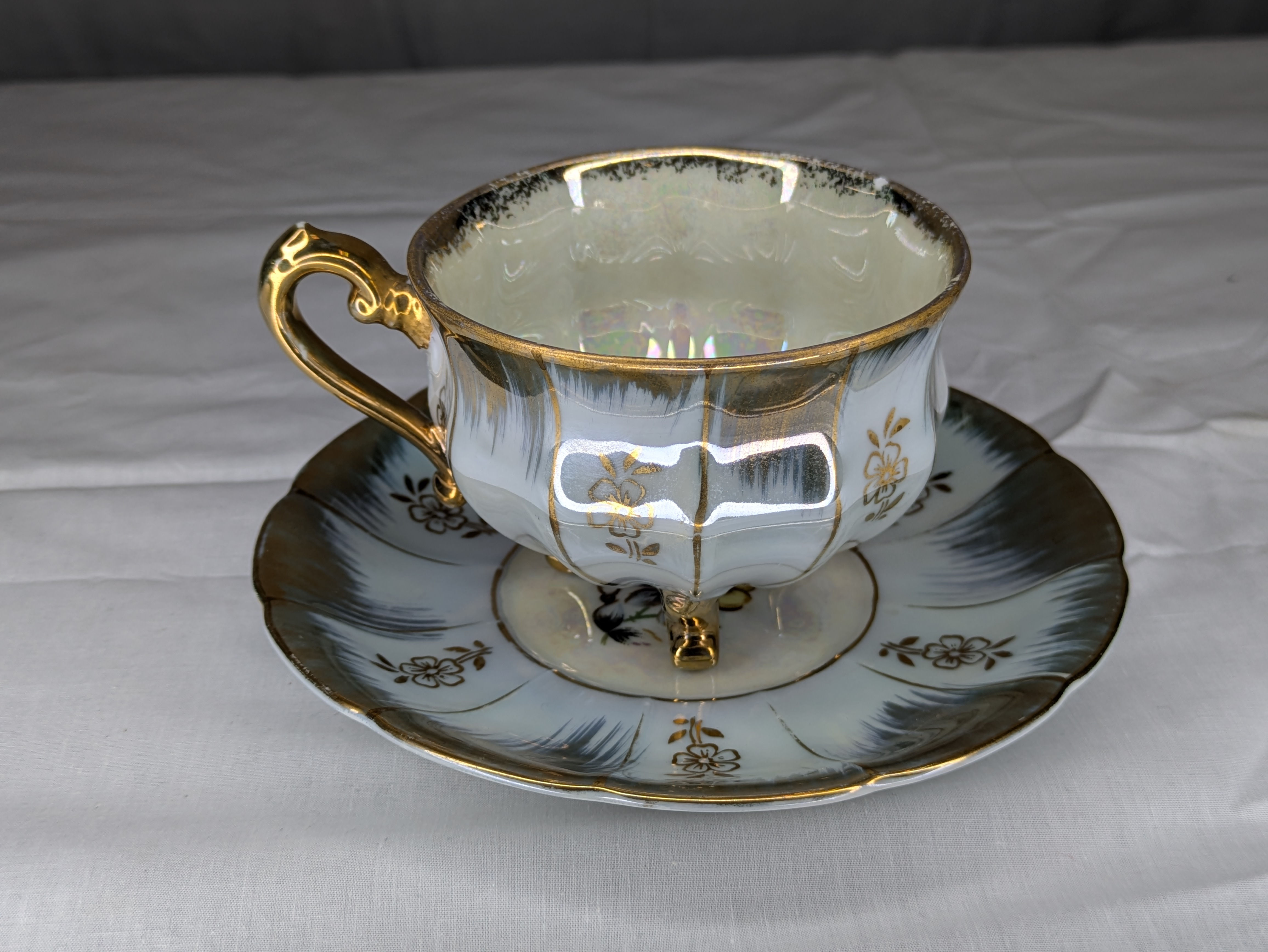 Vintage Iridescent Gold Teacup and Saucer Set
