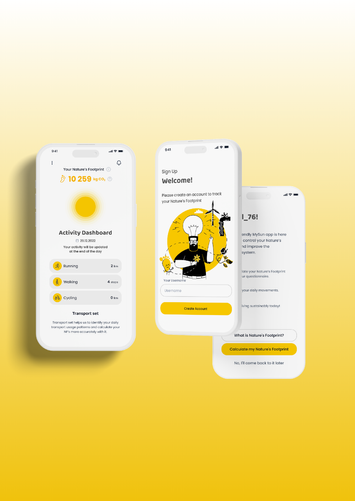 mySUN is an eco-conscious app that tracks and suggests improvements to users' nature footprint, encouraging sustainable daily choices through automated activity.