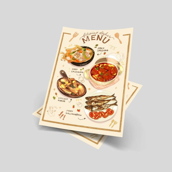 Mẫu menu tờ rơi món ăn với hình minh họa sinh động, mang đến cảm giác gần gũi