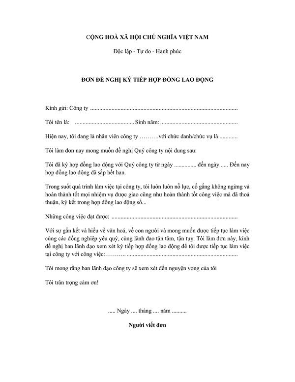Mẫu đơn xin gia hạn hợp đồng làm việc