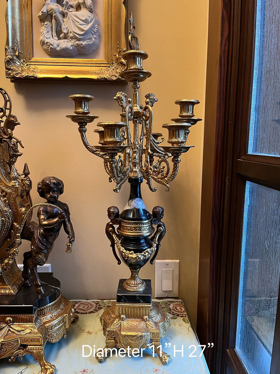Thumbnail: Antiques Italy made Louis XVI French Bronze and Marble Set Clock & Candelabras