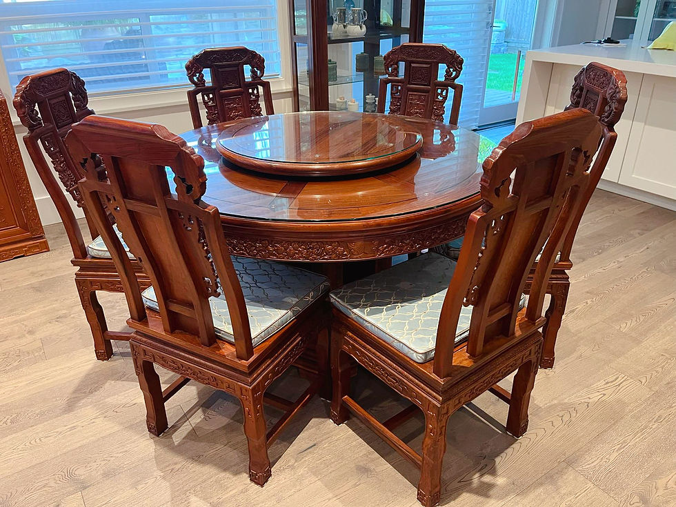 Thumbnail: Like new 8pc oriental rosewood dining table set