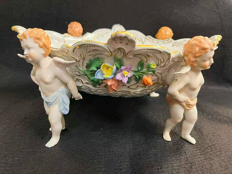 Thumbnail: Large German Dresden Porcelain Cherub Centerpiece Bowl