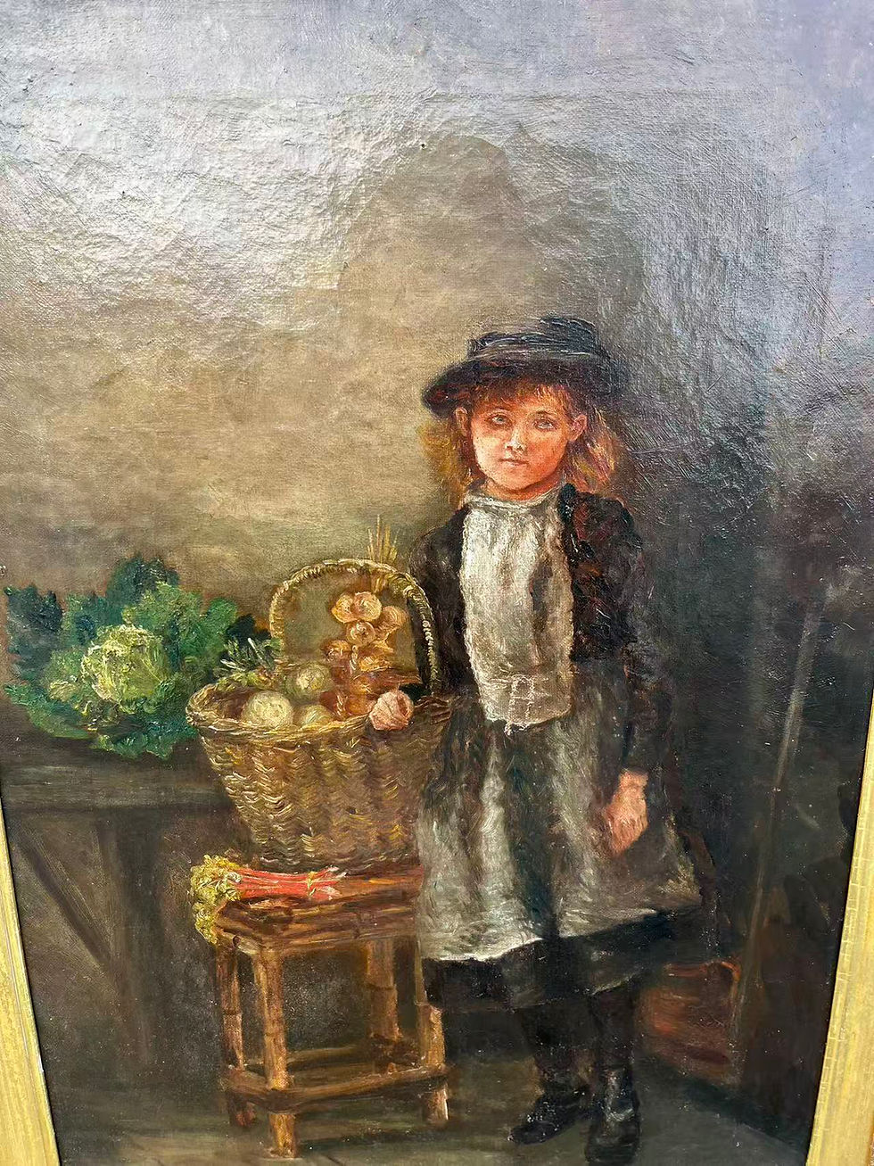 Thumbnail: Antique Oil Painting Signed “Frank Holl” – Framed – 33.5” x 25.5” Damaged