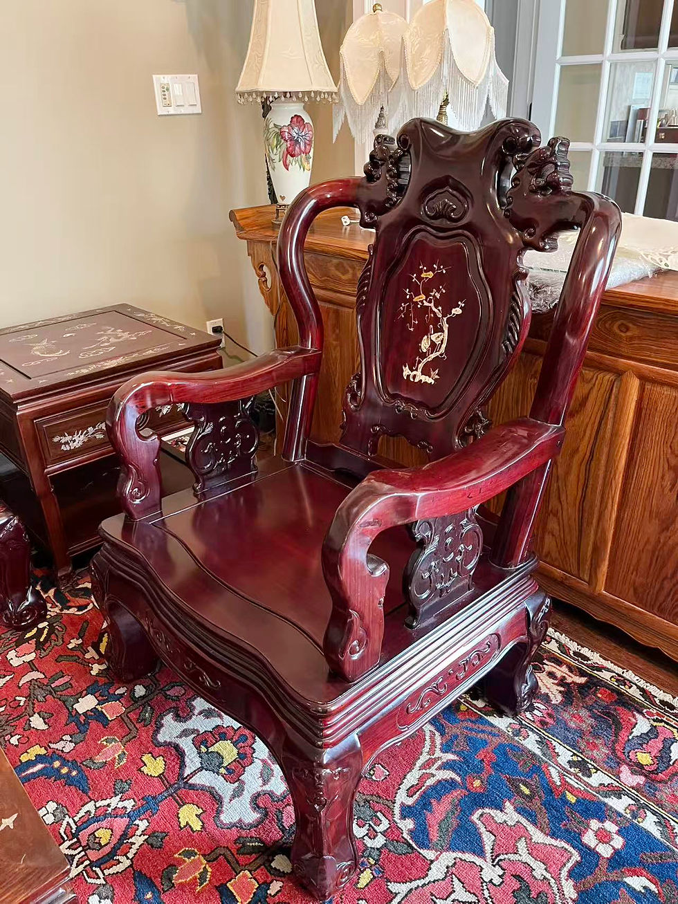 Thumbnail: Chinese Rosewood Carved Living Room Sofa Set – Mother-of-Pearl Inlay | 6 Pieces