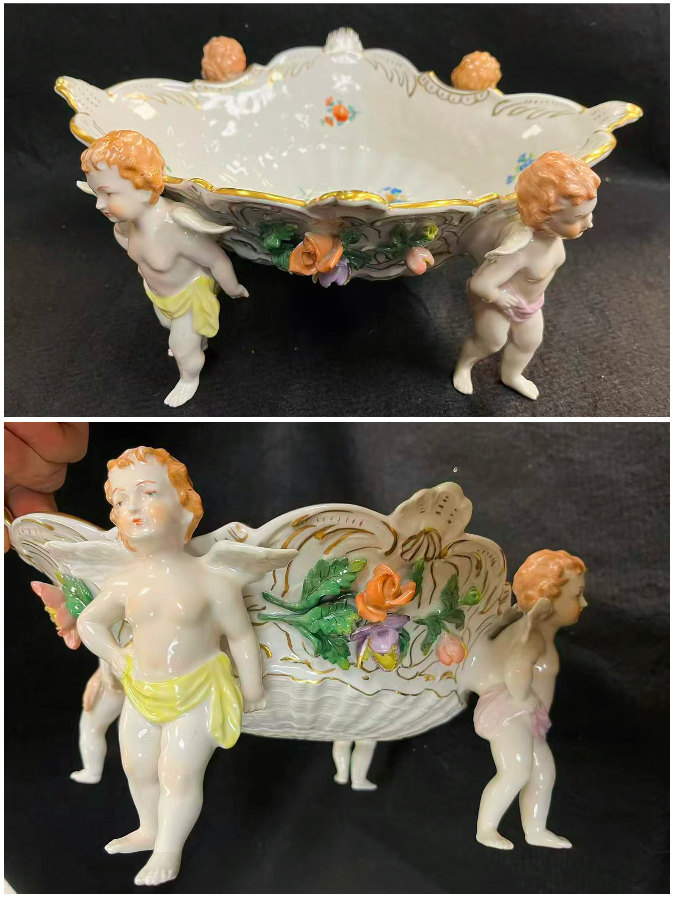 Large German Dresden Porcelain Cherub Centerpiece Bowl